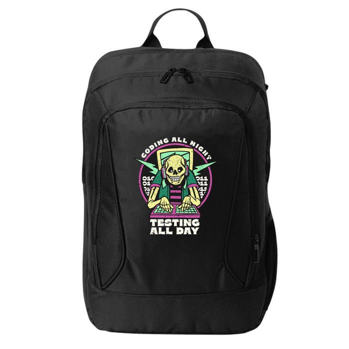 Coding All Night Testing All Day Skeleton City Backpack