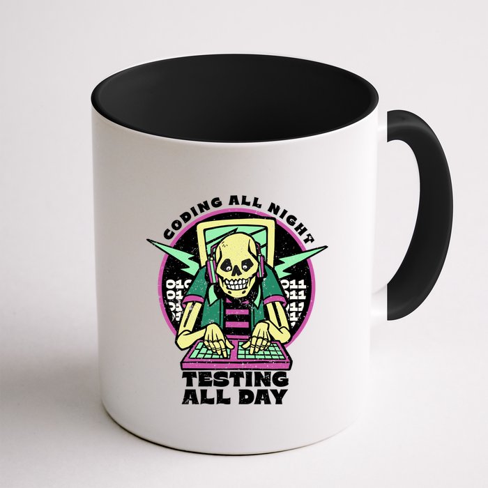 Coding All Night Testing All Day Skeleton Mug