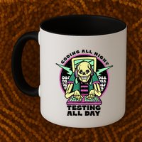 Coding All Night Testing All Day Skeleton Mug