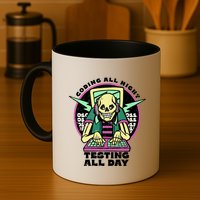 Coding All Night Testing All Day Skeleton Mug