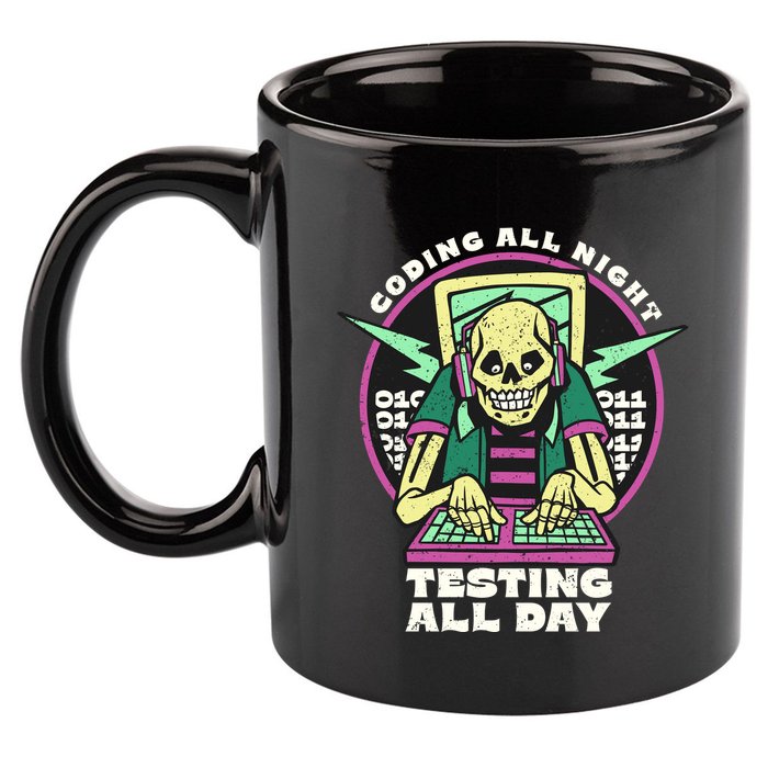 Coding All Night Testing All Day Skeleton 11oz C Handle Ceramic Mug