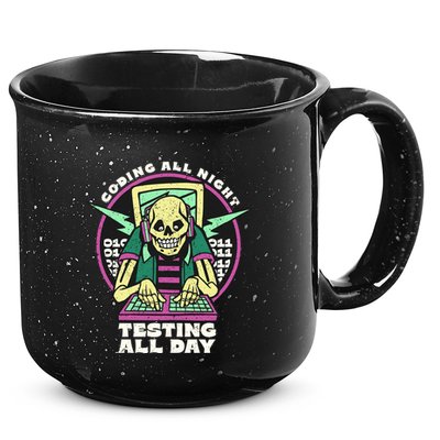 Coding All Night Testing All Day Skeleton 15oz Campfire Ceramic Mug