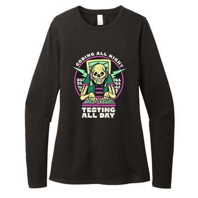 Coding All Night Testing All Day Skeleton Womens CVC Long Sleeve Shirt