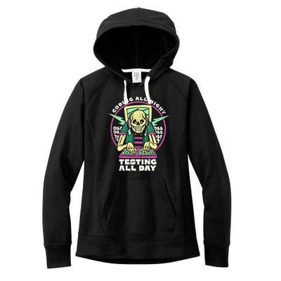 Coding All Night Testing All Day Skeleton Women's Fleece Hoodie