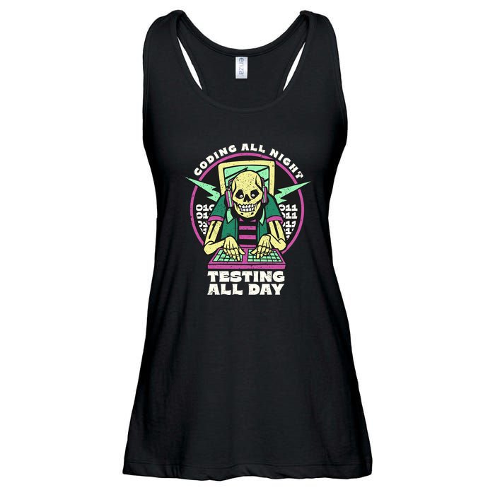 Coding All Night Testing All Day Skeleton Ladies Essential Flowy Tank