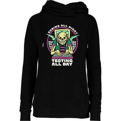 Coding All Night Testing All Day Skeleton Womens Funnel Neck Pullover Hood