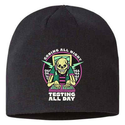 Coding All Night Testing All Day Skeleton Sustainable Beanie