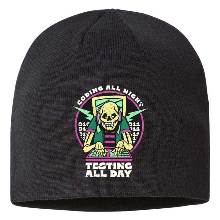 Coding All Night Testing All Day Skeleton Sustainable Beanie