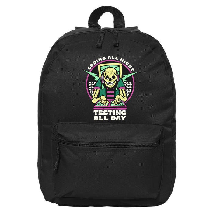 Coding All Night Testing All Day Skeleton 16 in Basic Backpack