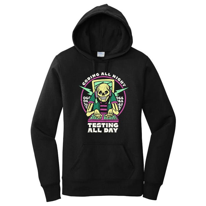 Coding All Night Testing All Day Skeleton Women's Pullover Hoodie