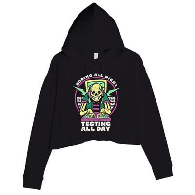 Coding All Night Testing All Day Skeleton Crop Fleece Hoodie
