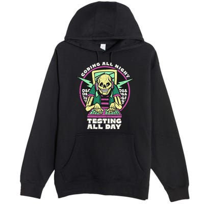 Coding All Night Testing All Day Skeleton Premium Pullover Hoodie