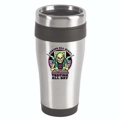 Coding All Night Testing All Day Skeleton 16oz Travel Tumbler