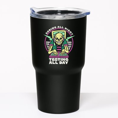 Coding All Night Testing All Day Skeleton Tumbler