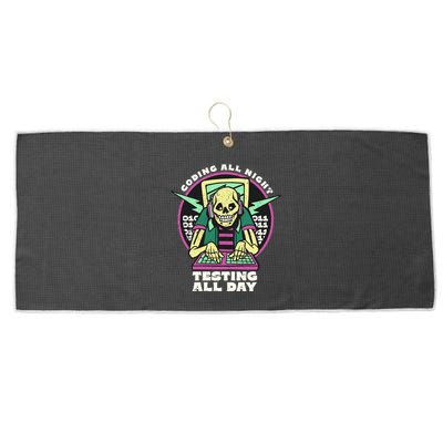 Coding All Night Testing All Day Skeleton Large Microfiber Waffle Golf Towel