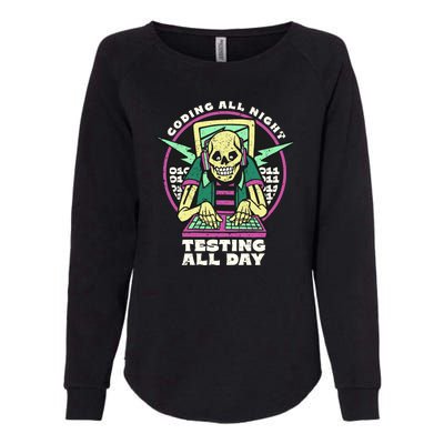 Coding All Night Testing All Day Skeleton Womens California Wash Sweatshirt