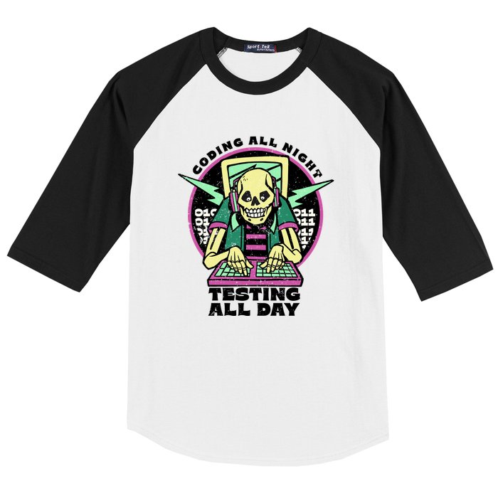 Coding All Night Testing All Day Skeleton Baseball Sleeve Shirt