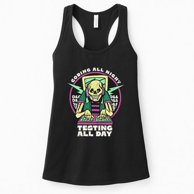 Coding All Night Testing All Day Skeleton Women's Racerback Tank