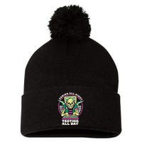 Coding All Night Testing All Day Skeleton Pom Pom 12in Knit Beanie