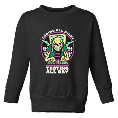 Coding All Night Testing All Day Skeleton Toddler Sweatshirt