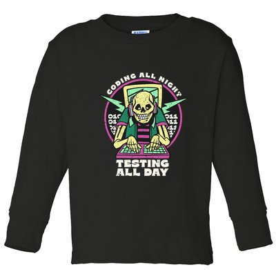 Coding All Night Testing All Day Skeleton Toddler Long Sleeve Shirt