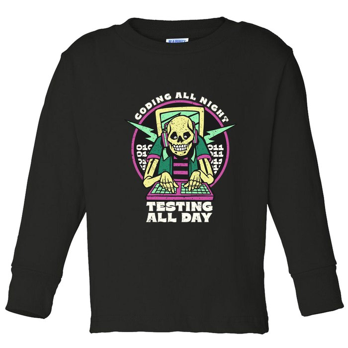 Coding All Night Testing All Day Skeleton Toddler Long Sleeve Shirt