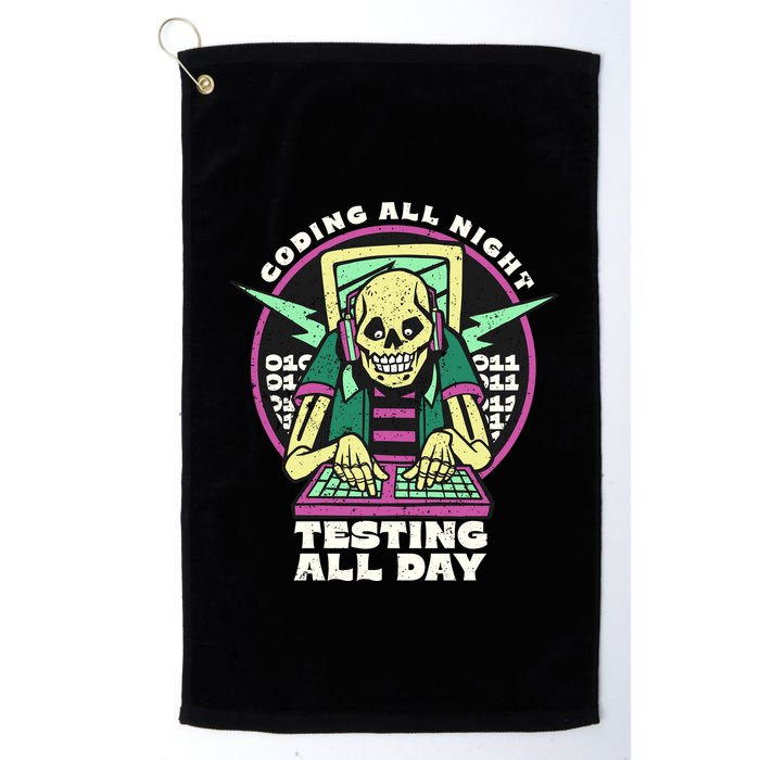 Coding All Night Testing All Day Skeleton Golf Towel