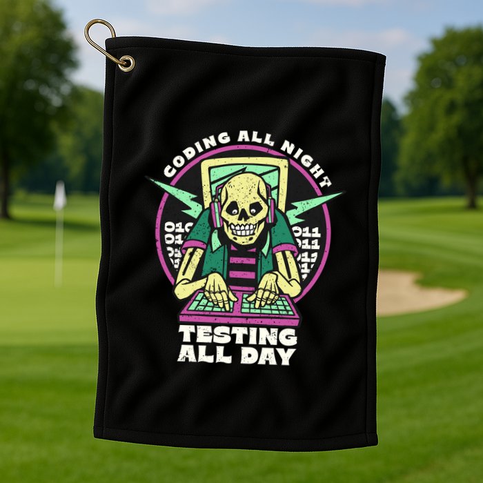 Coding All Night Testing All Day Skeleton Golf Towel