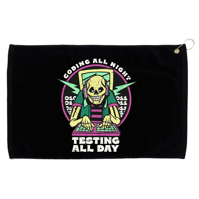 Coding All Night Testing All Day Skeleton Grommeted Golf Towel