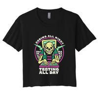 Coding All Night Testing All Day Skeleton Women's Crop Top Tee