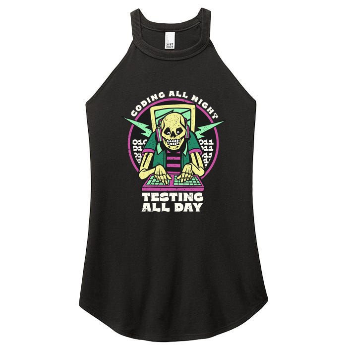 Coding All Night Testing All Day Skeleton Women's Perfect Tri Rocker Tank
