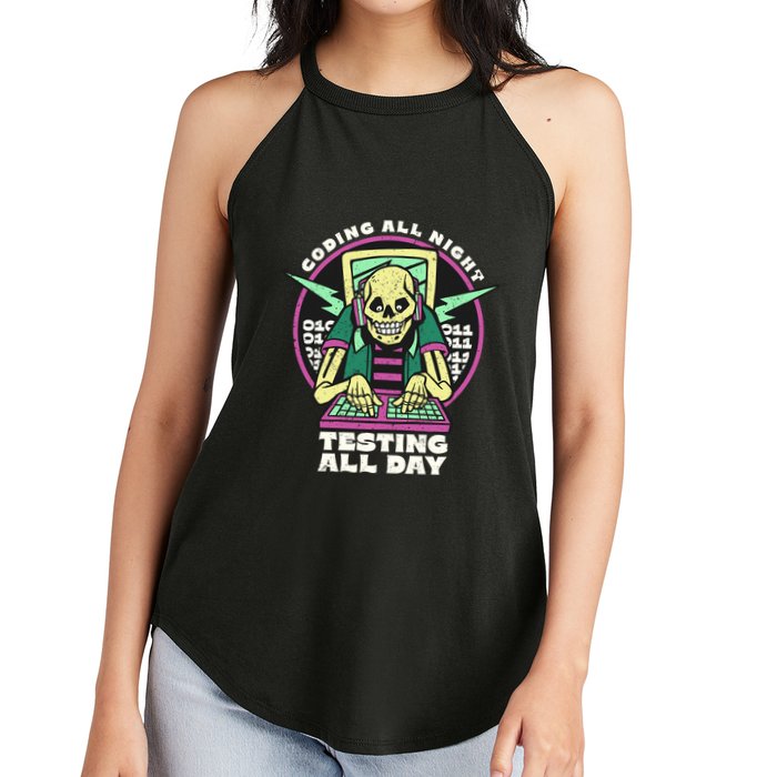 Coding All Night Testing All Day Skeleton Women's Perfect Tri Rocker Tank