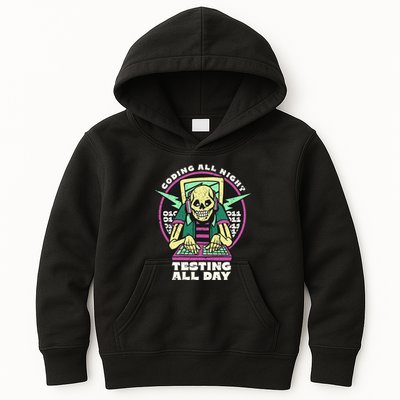 Coding All Night Testing All Day Skeleton Kids Hoodie