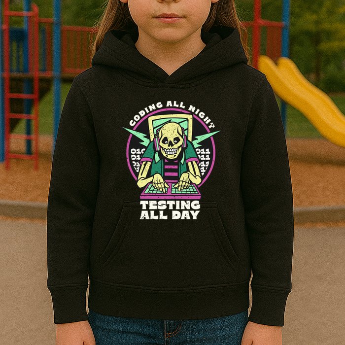 Coding All Night Testing All Day Skeleton Kids Hoodie
