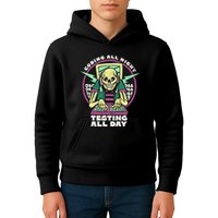 Coding All Night Testing All Day Skeleton Kids Hoodie