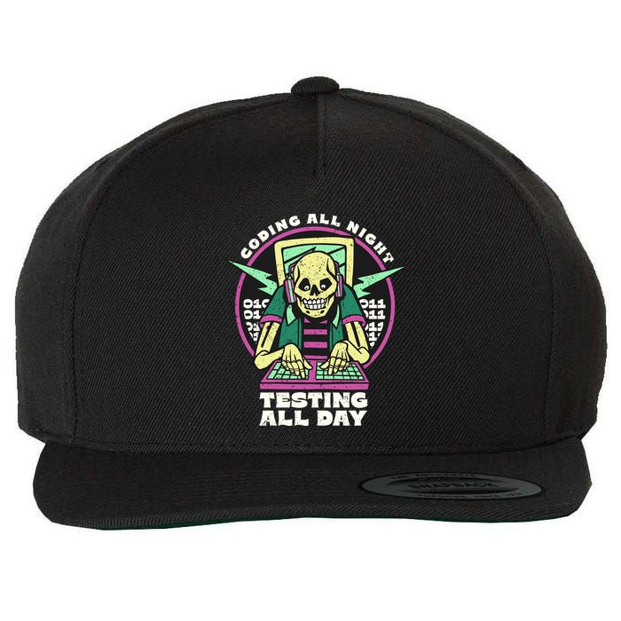Coding All Night Testing All Day Skeleton Wool Snapback Cap