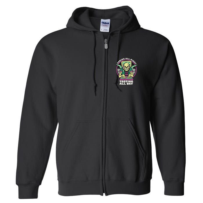 Coding All Night Testing All Day Skeleton Full Zip Hoodie