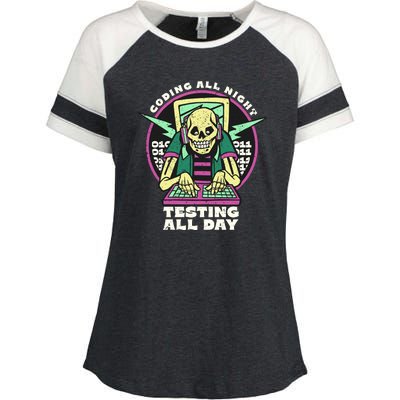 Coding All Night Testing All Day Skeleton Enza Ladies Jersey Colorblock Tee