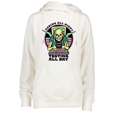 Coding All Night Testing All Day Skeleton Womens Funnel Neck Pullover Hood