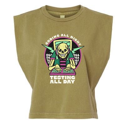 Coding All Night Testing All Day Skeleton Garment-Dyed Women's Muscle Tee