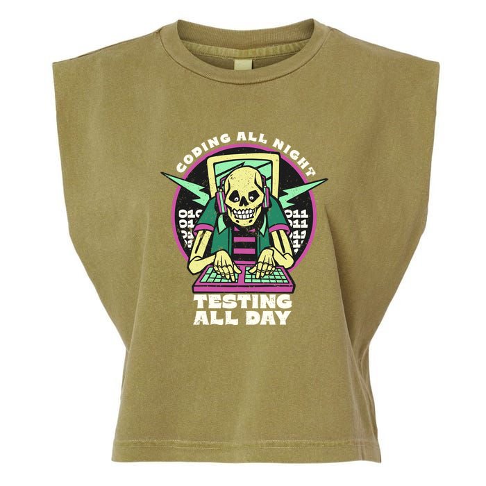 Coding All Night Testing All Day Skeleton Garment-Dyed Women's Muscle Tee