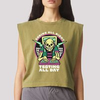 Coding All Night Testing All Day Skeleton Garment-Dyed Women's Muscle Tee