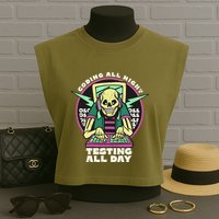 Coding All Night Testing All Day Skeleton Garment-Dyed Women's Muscle Tee