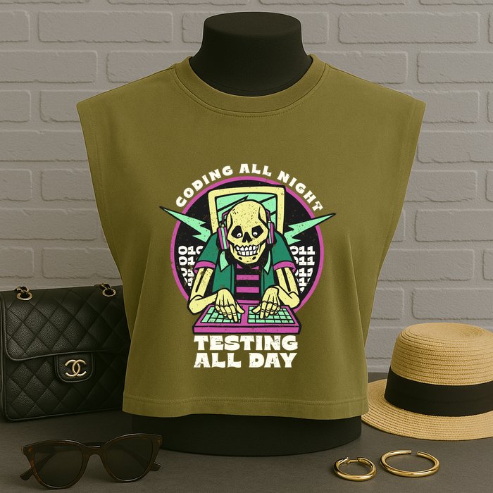 Coding All Night Testing All Day Skeleton Garment-Dyed Women's Muscle Tee