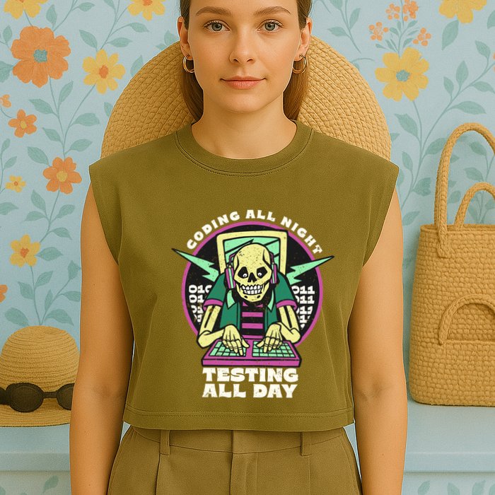 Coding All Night Testing All Day Skeleton Garment-Dyed Women's Muscle Tee