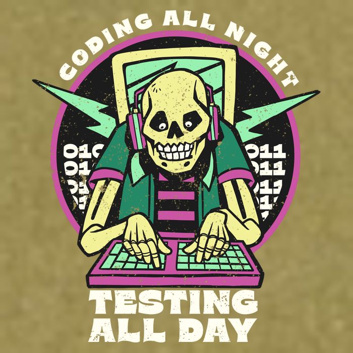 Coding All Night Testing All Day Skeleton Garment-Dyed Women's Muscle Tee