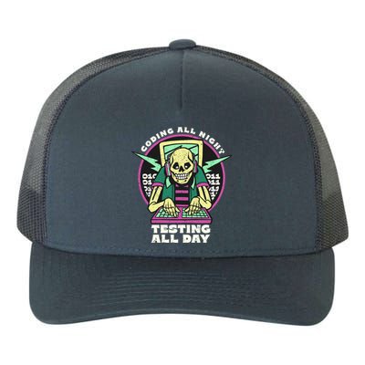 Coding All Night Testing All Day Skeleton Yupoong Adult 5-Panel Trucker Hat