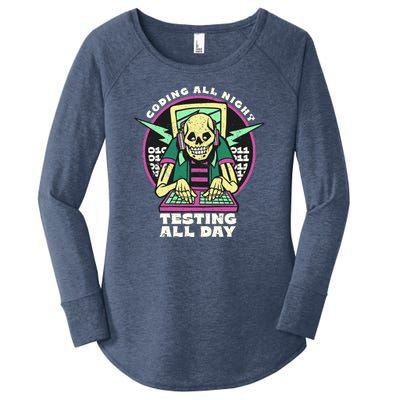 Coding All Night Testing All Day Skeleton Women's Perfect Tri Tunic Long Sleeve Shirt