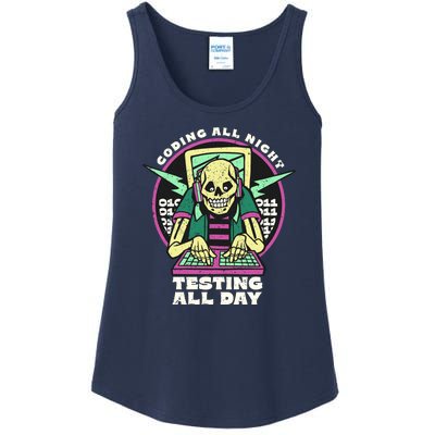 Coding All Night Testing All Day Skeleton Ladies Essential Tank