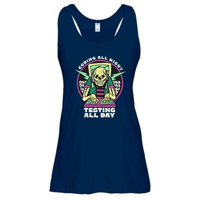 Coding All Night Testing All Day Skeleton Ladies Essential Flowy Tank